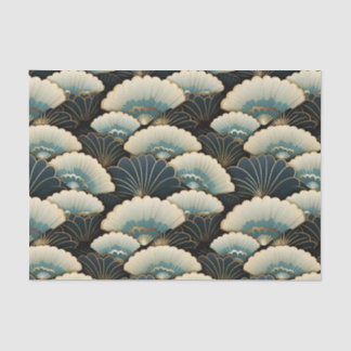Gold and Teal Japanese-inspire Fan Patterned Tissue Paper