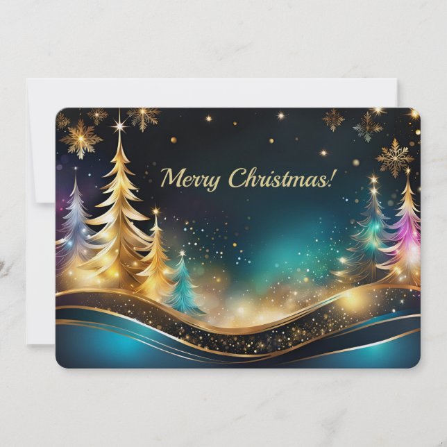 Gold and Teal Pearl Shimmer Christmas Holiday Card (Front)