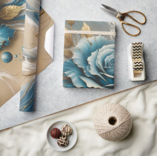  Gold and Teal Rose Wrapping Paper