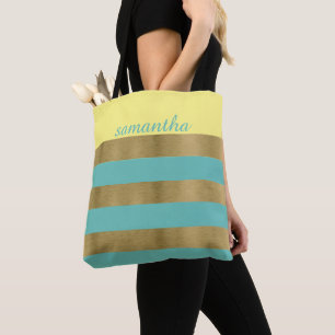 Gold and Teal Stripes Tote Bag