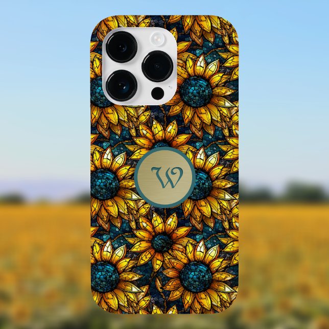 Gold and Teal Sunflower Stained Glass Monogram Case-Mate iPhone Case (Creator Uploaded)