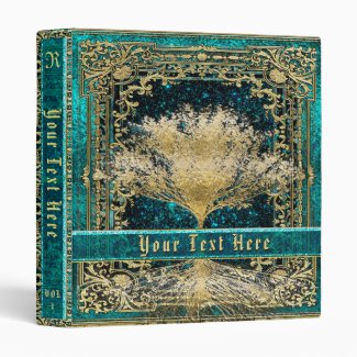 Gold and Teal Tree of Life Ancient Vintage Look 3 Ring Binder