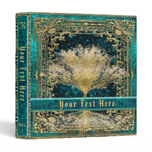 Gold and Teal Tree of Life Ancient Vintage Look 3 Ring Binder