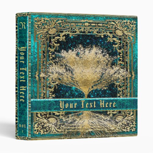 Gold and Teal Tree of Life Ancient Vintage Look 3 Ring Binder