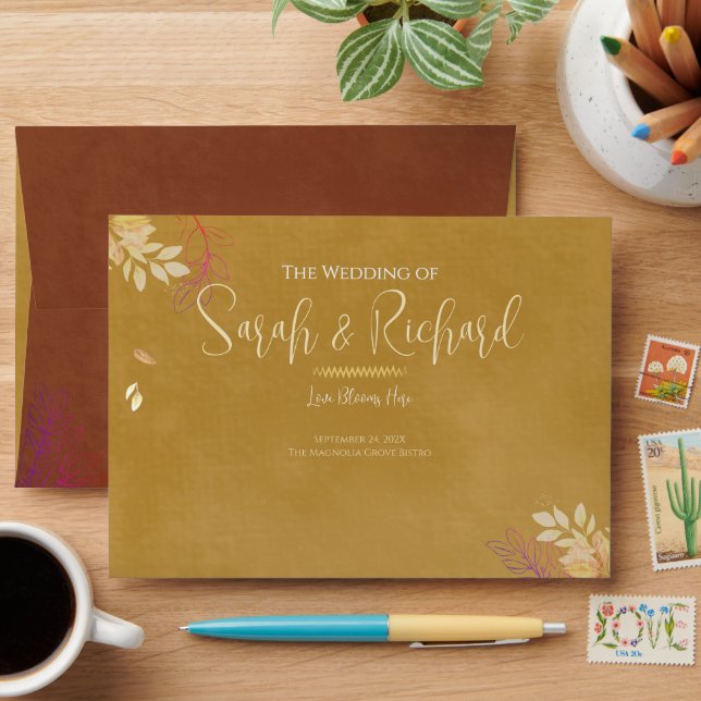 Gold and Terracotta Rust Back Velvet Luxe Wedding  Envelope (Desk)
