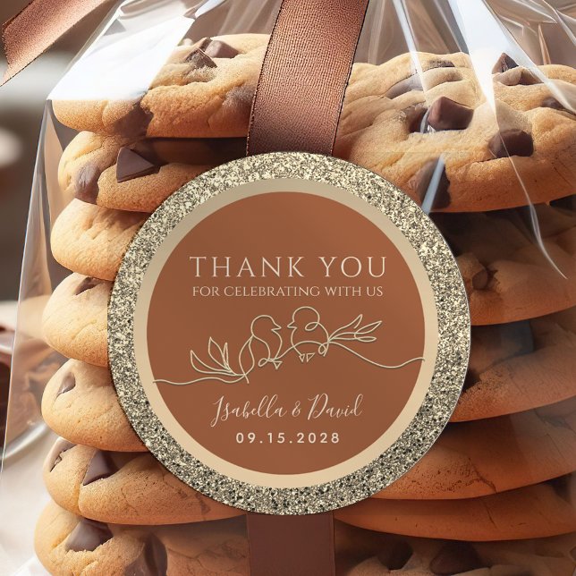 Gold and Terracotta Wedding Favor Classic Round Sticker (Creator Uploaded)