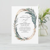 Gold and Tropical Beach Palm Leaves Graduation Invitation (Standing Front)