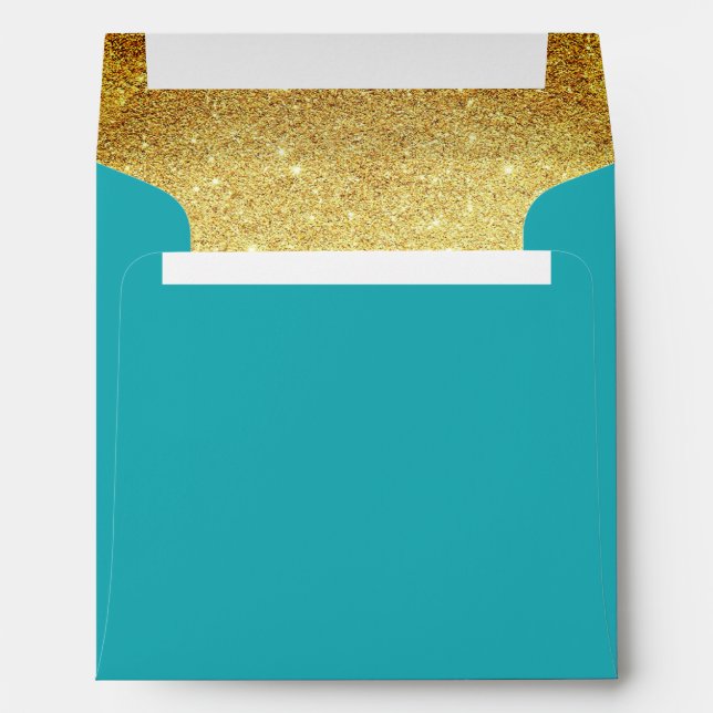 Gold and Turquoise Aqua Glitter Look Envelope (Back (Bottom))