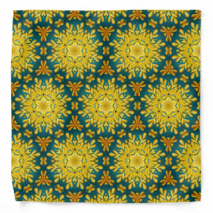 Gold and turquoise blue vintage star pattern bandana