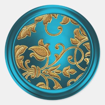 Gold And Turquoise Damask Envelope Seal by TailoredType at Zazzle