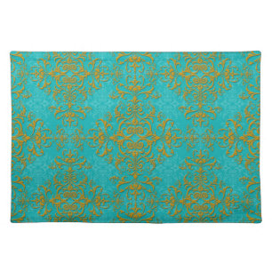 Gold and Turquoise Damask Style Pattern Placemat