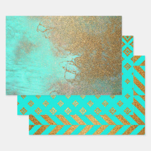 Gold and Turquoise Designs Wrapping Paper Sheets