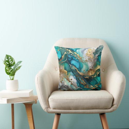 Gold and turquoise marble cushion