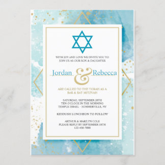 Gold and Turquoise Mitzvah Invitations