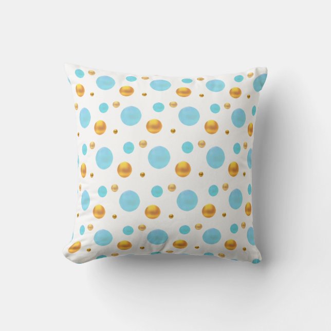 Gold and Turquoise Polka Dots Throw Pillow (Front)