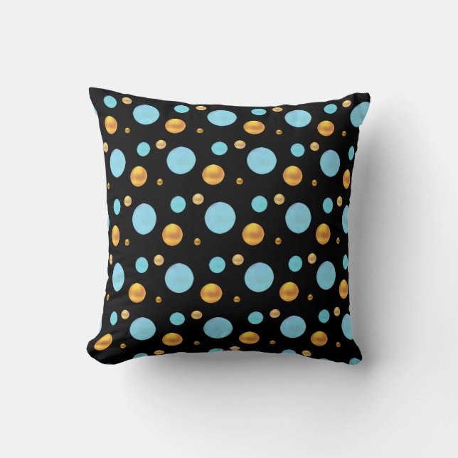 Gold and Turquoise Polka Dots Throw Pillow (Front)