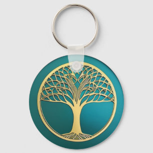 Gold and Turquoise Tree of Life Keychain