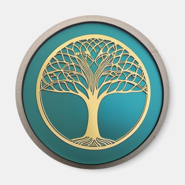 Gold and Turquoise Tree of life Magnet (Front)