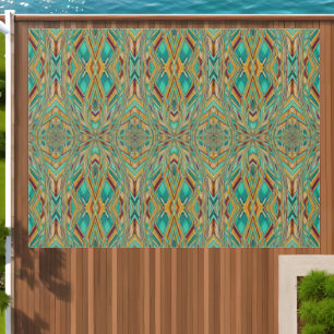 Gold and Turquoise Tribal Ikat Style Pattern Outdoor Rug