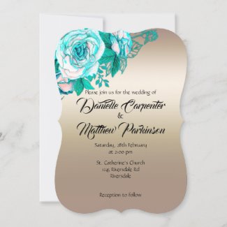 Gold and Turquoise Watercolor Roses Wedding 