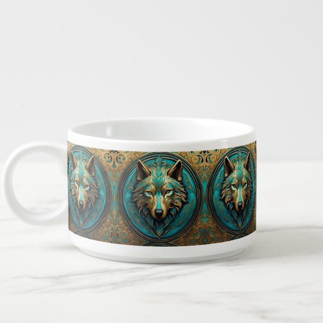 Gold and Turquoise Wolf Head Bowl (Right)