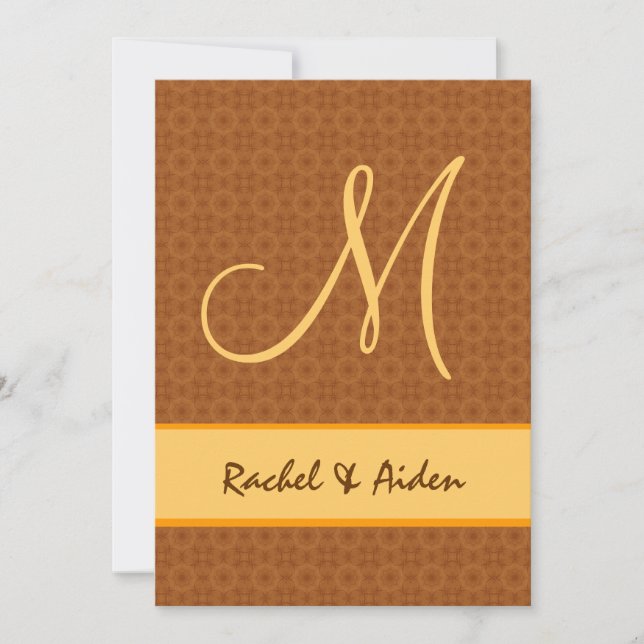 Gold and Umber Geometric Monogram Wedding G605 Invitation (Front)