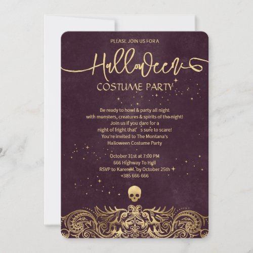 Gold And Velvet Red Fancy Halloween Party  Invitation