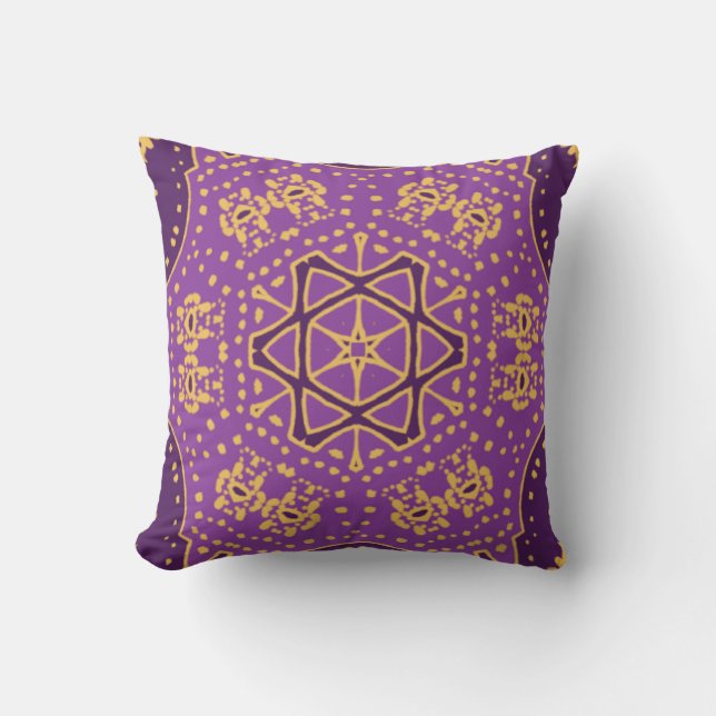 Gold and Violets Reversible Throw Pillow (Front)