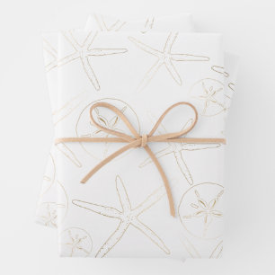Gold and Whilte - Beach, Nautical Wrapping Paper Sheets