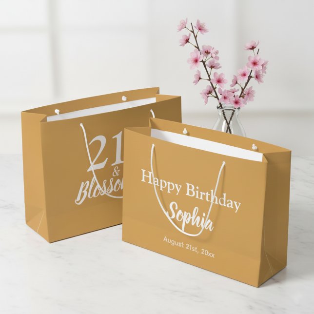 Gold and White 21st Birthday Gift Bag - Large Size (21st birthday gift bag. 🌸)