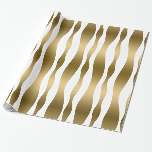 Gold And White Abstract Zebra Stripes Wrapping Paper (Unrolled)