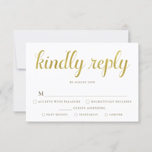 Gold and White Anniversary RSVP Card with Meals