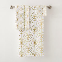 Gold and white Art Deco 2 pattern Bath Towel Set