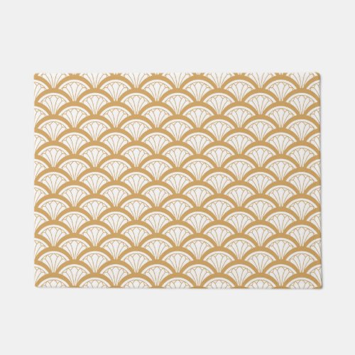Gold and White Art Deco Fan Flower Pattern  Doormat