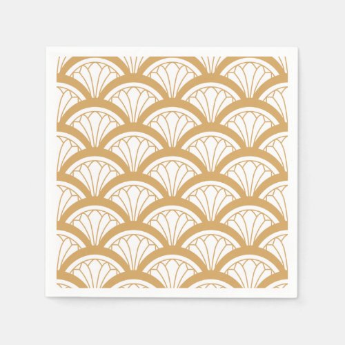 Gold and White Art Deco Fan Flower Pattern Napkins