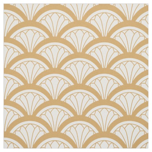Gold and White Art Deco Fan Flowers Pattern Fabric