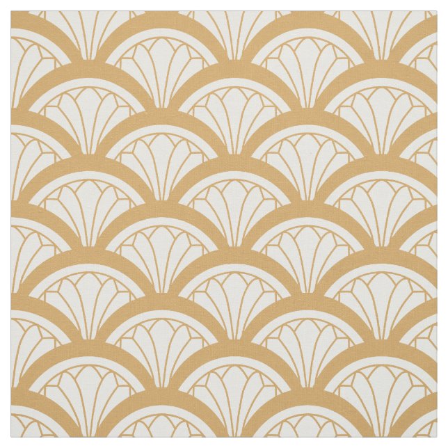 Gold and White Art Deco Fan Flowers Pattern Fabric (Swatch)