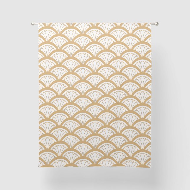 Gold and White Art Deco Fan Flowers Pattern   Sheer Curtains (Front)