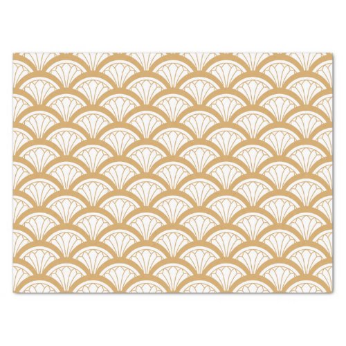 Gold and White Art Deco Fan Flowers Pattern   Tissue Paper