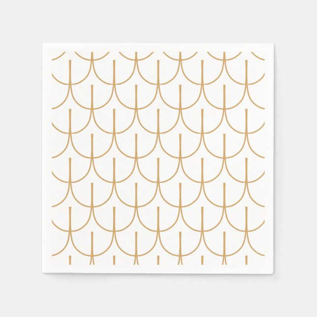 Gold and White Art Deco Fish Scale Pattern Napkins (Front)