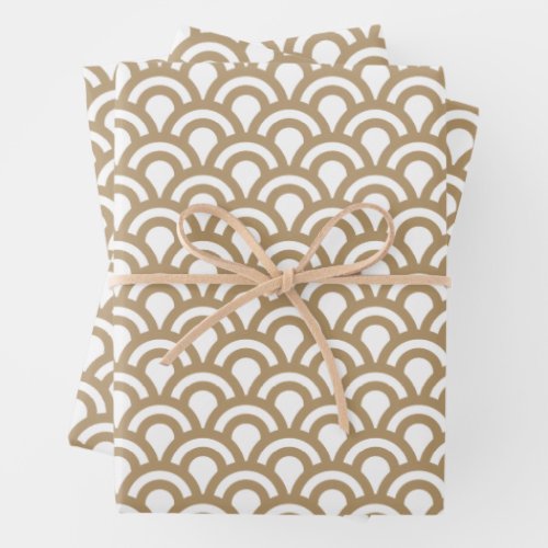 Gold and White Art Deco Fish Scale Pattern Wrapping Paper Sheets