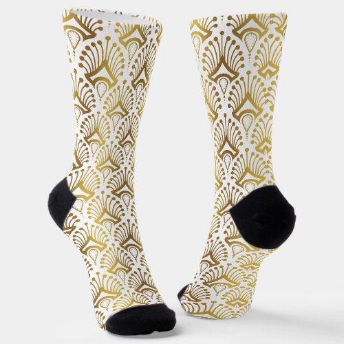 Gold and white Art Deco pattern 3 Socks