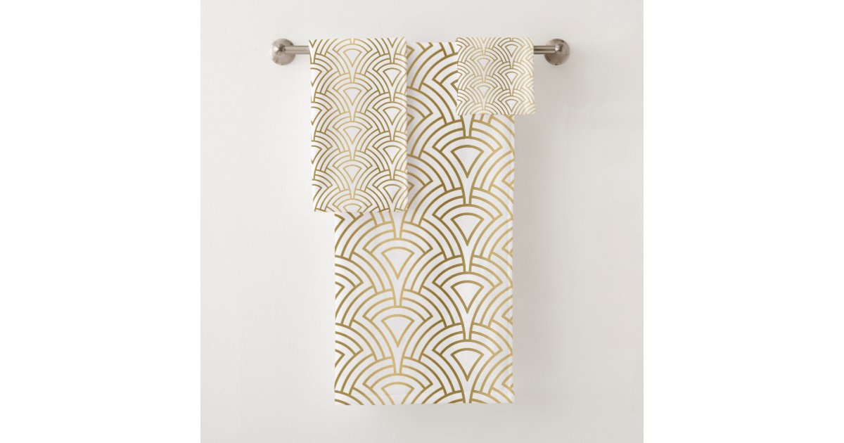 Gold and white Art Deco pattern Bath Towel Set | Zazzle