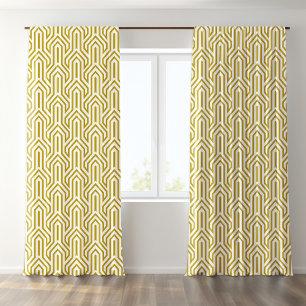 Gold and White Art Deco Pattern Blackout Curtai Curtains