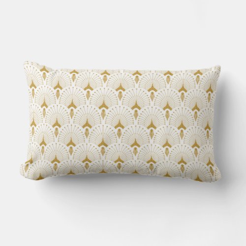 Gold and white art deco pattern lumbar pillow