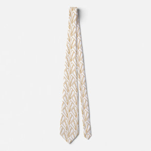 Gold and White Art Deco Pattern Neck Tie