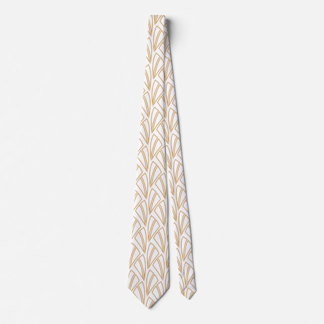 Gold and White Art Deco Pattern Neck Tie (Front)