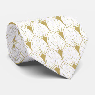 Gold and white Art Deco pattern Neck Tie