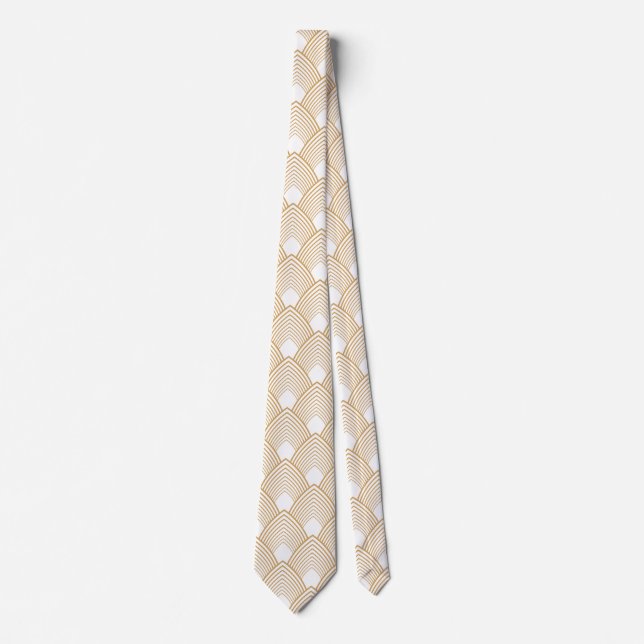 Gold and White Art Deco Pattern Neck Tie (Front)