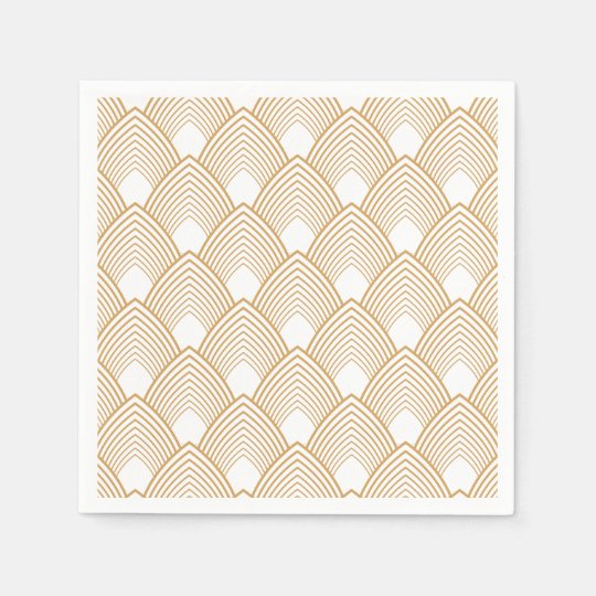 Gold and White Art Deco Pattern Paper Napkins